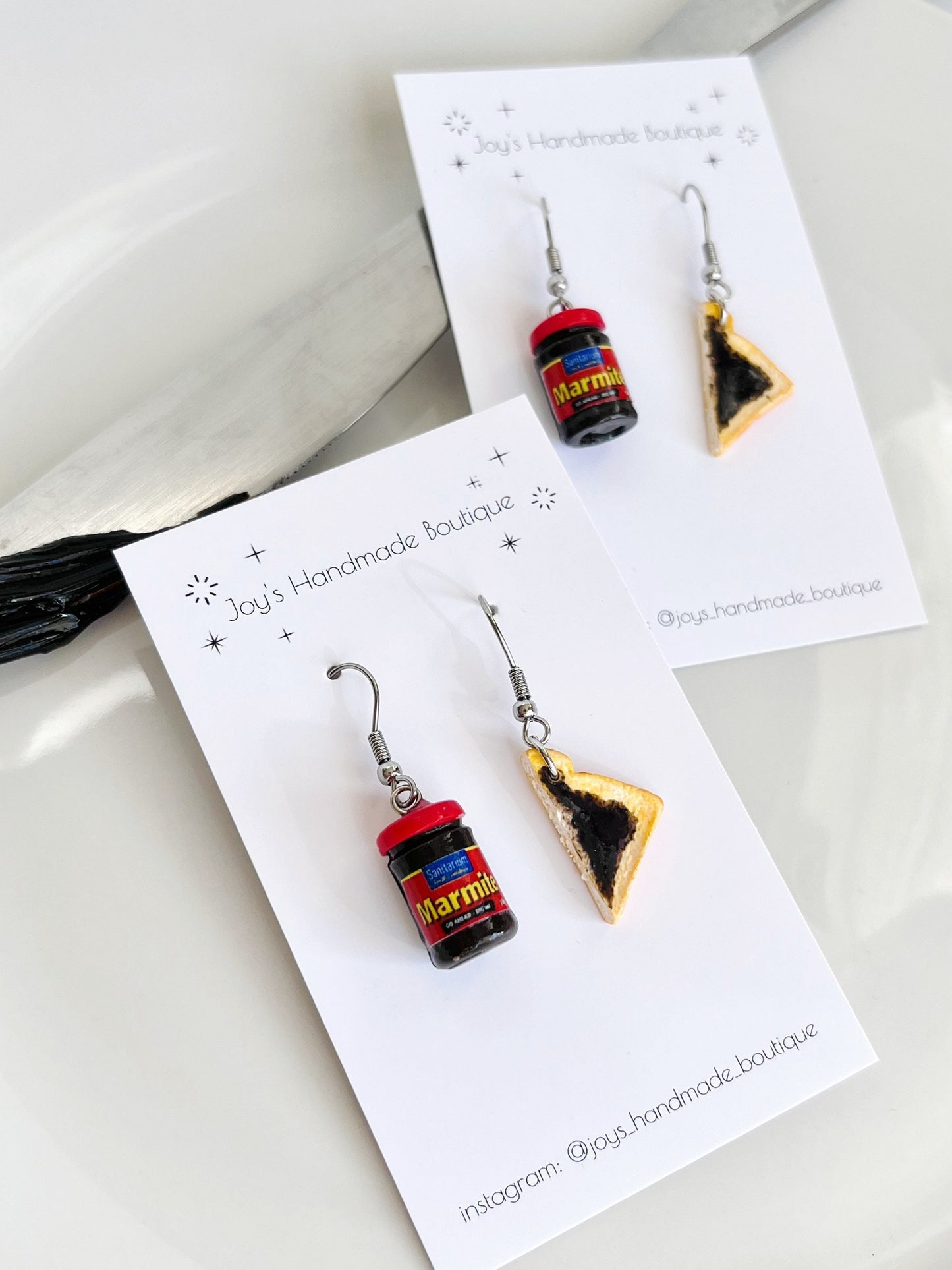 Marmite/Vegemite on toast Earrings | Handmade from polymer clay