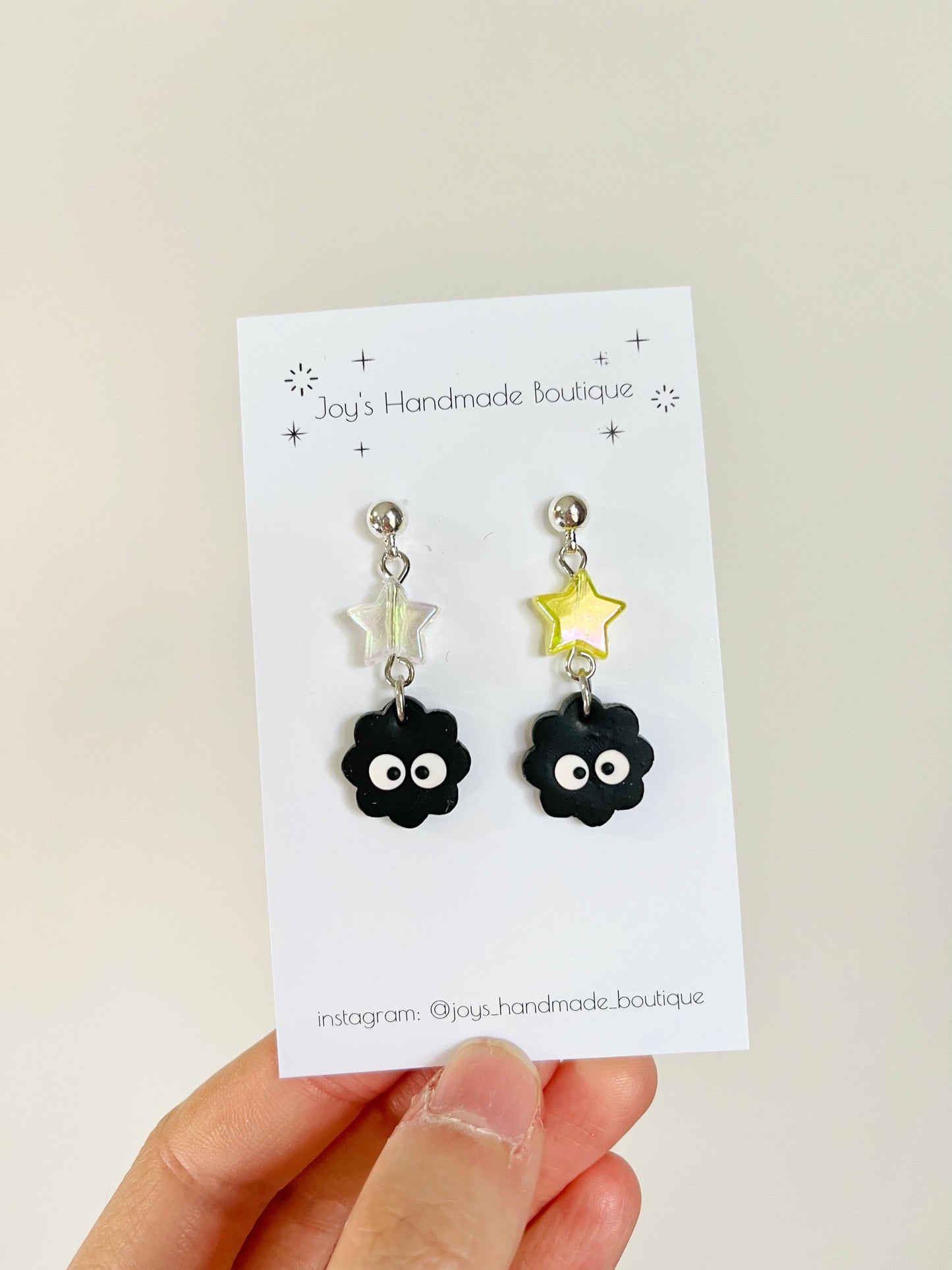 Soot Sprite Star Dangly Stud Earrings | Handmade from polymer clay