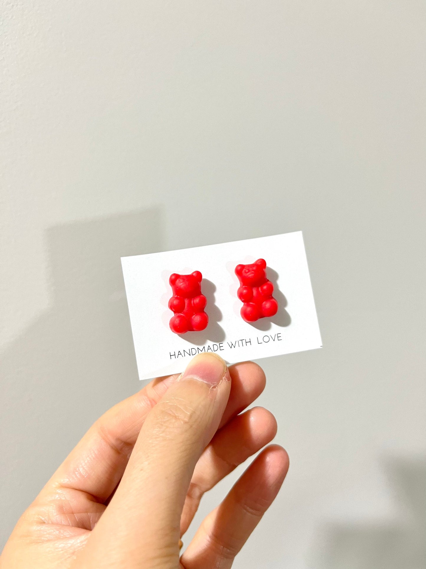 Red Gummy Bear Stud Earrings | Handmade from polymer clay