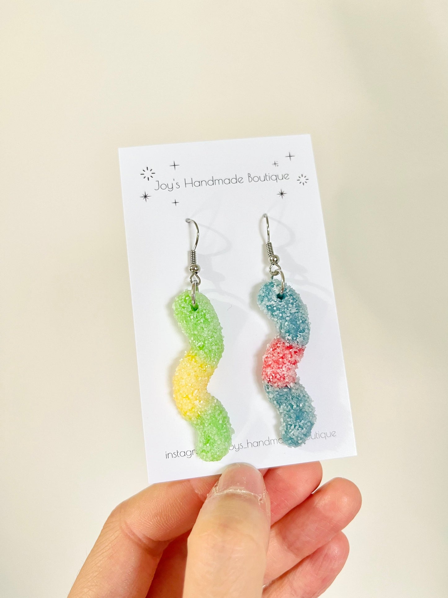 Mismatched Sour Gummy Worm Earrings | Handmade from polymer clay